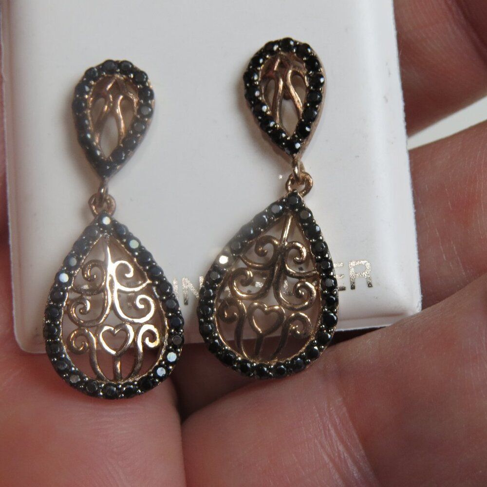 14k black  Diamond Sterling Silver Earring